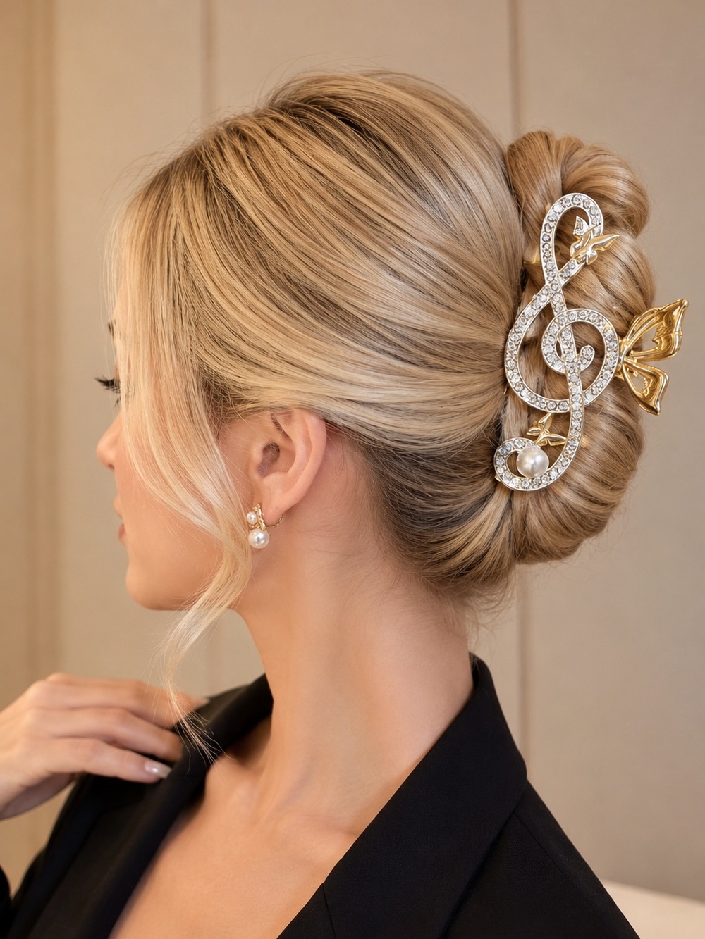 NEW Beautiful Music Note Treble Clef RHINESTONES Hair Clip